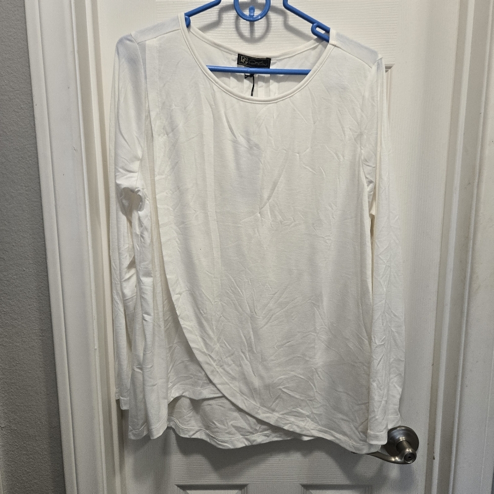 DG2 By Diane Gilman White Long Sleeve Rayon Blend Top Nwt Size 12